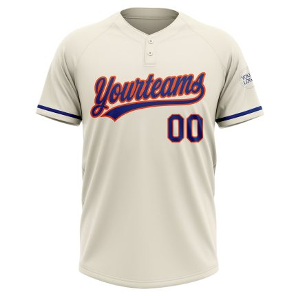 Personalized Royal-Orange Unisex Softball Jersey - Two-Button Design, Cream Color Personalized Cream Royal-Orange Two-Button