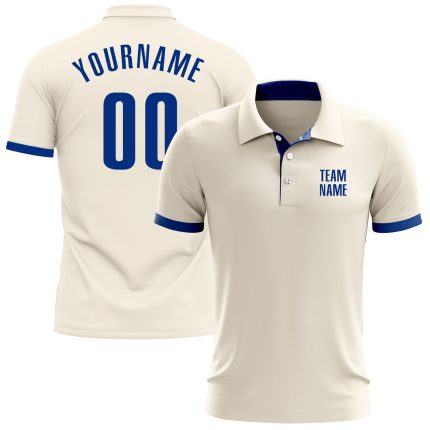 Custom Name and Number Royal Performance Golf Polo Shirt - Personalized Cream Team Apparel Personalized Cream Royal Performance