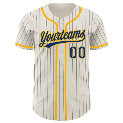 Custom Name and Number Authentic Baseball Jersey - Personalized Cream Royal Pinstripe Gold Team Jersey Personalized Cream