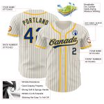 Custom Name and Number Authentic Baseball Jersey - Personalized Cream Royal Pinstripe Gold Team Jersey Personalized Cream