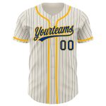 Personalized Gold Baseball Jersey with Cream Royal Pinstripe Design Personalized Cream Royal Pinstripe Gold Baseball Jersey