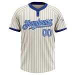 Personalized Light Blue Two-Button Unisex Softball Jersey - Cream Royal Pinstripe Design Personalized Cream Royal Pinstripe