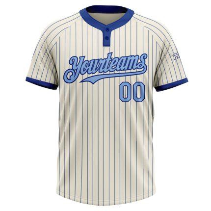 Custom Name and Number Light Blue Softball Jersey Unisex Two-Button Personalized Cream Royal Pinstripe Personalized Cream