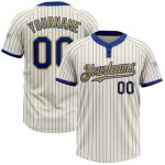 Personalized Cream Old Gold Two-Button Unisex Softball Jersey with Royal Pinstripe Design Personalized Cream Royal Pinstripe