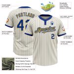 Personalized Cream Old Gold Two-Button Unisex Softball Jersey with Royal Pinstripe Design Personalized Cream Royal Pinstripe