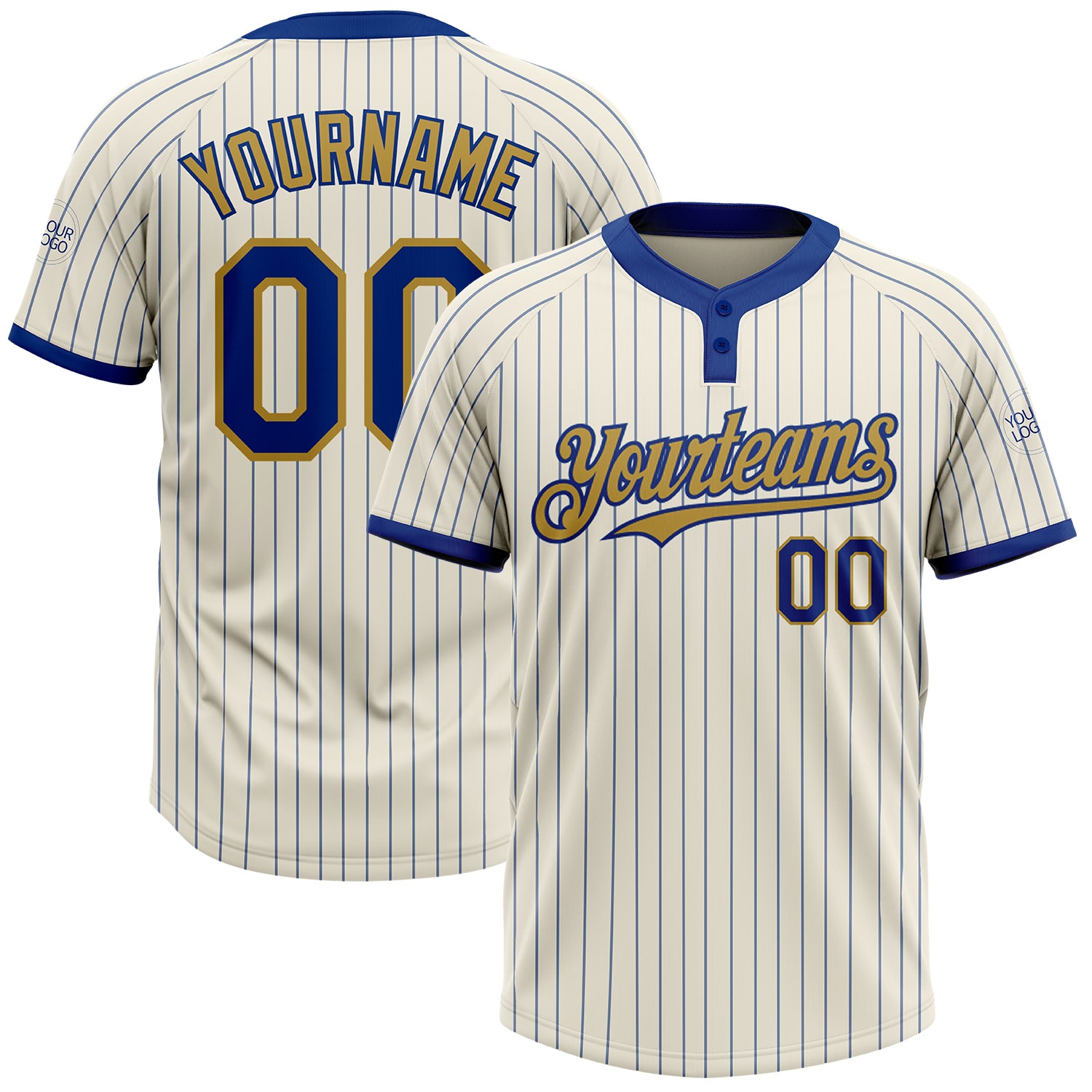 Custom Name Number Softball Jersey Unisex Cream Royal Pinstripe Old Gold Two-Button Personalized Personalized Cream Royal