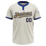 Custom Name Number Softball Jersey Unisex Cream Royal Pinstripe Old Gold Two-Button Personalized Personalized Cream Royal