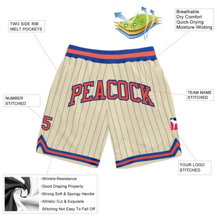 Custom Name Number Basketball Shorts Orange Royal Pinstripe Personalized Team Authentic Personalized Cream Royal Pinstripe