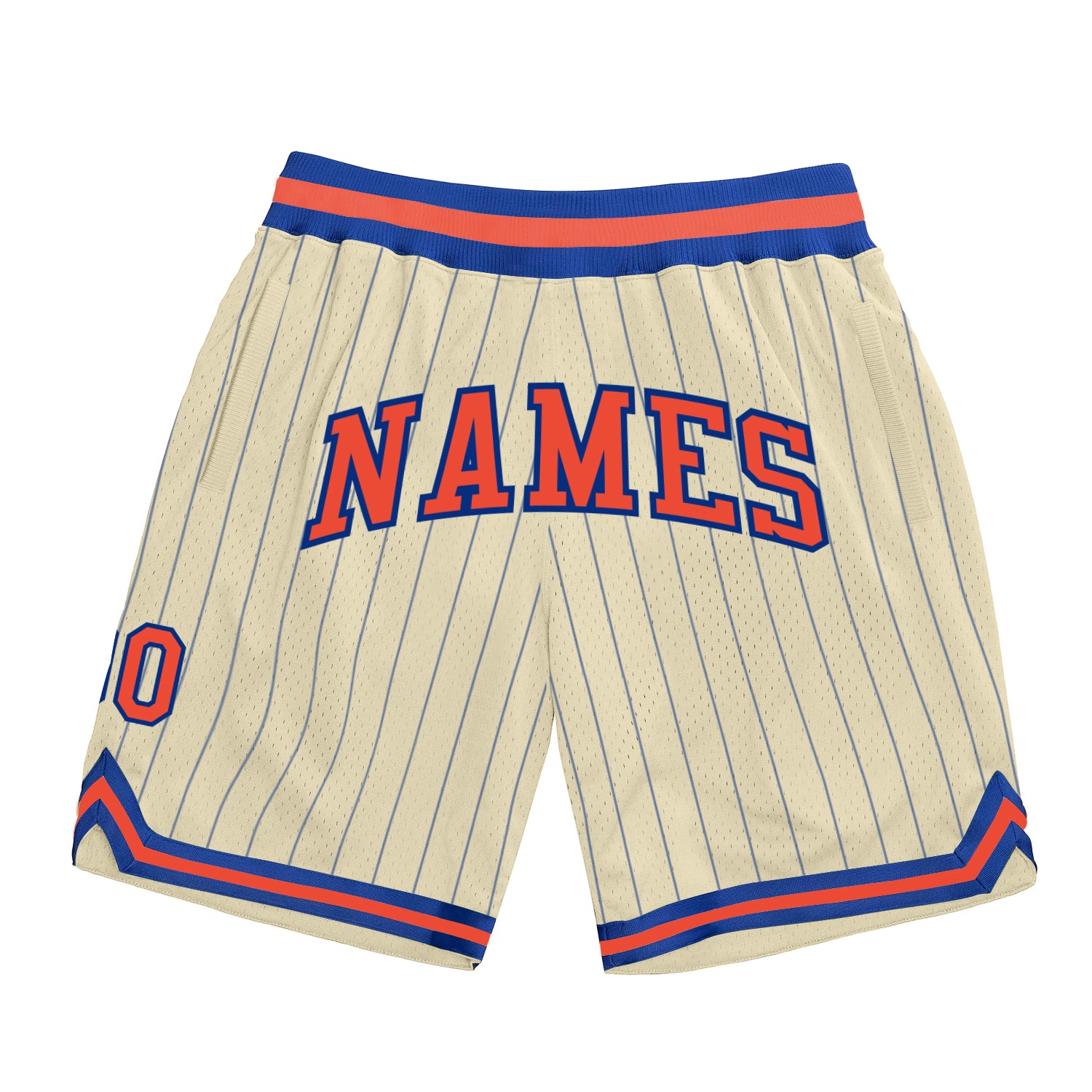 Custom Name Number Basketball Shorts Orange Royal Pinstripe Personalized Team Authentic Personalized Cream Royal Pinstripe