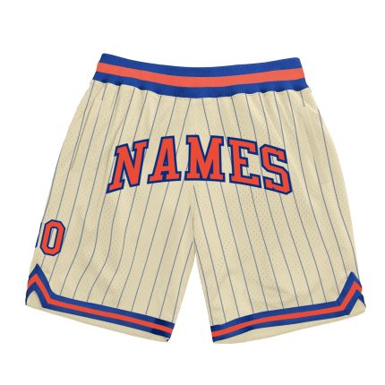 Personalized Orange-Royal Basketball Shorts - Cream Royal Pinstripe Design Personalized Cream Royal Pinstripe Orange-Royal