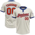 Personalized Orange Two-Button Softball Jersey Unisex Cream Royal Pinstripe Personalized Cream Royal Pinstripe Orange Two-Button