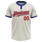 Custom Name and Number Personalized Unisex Softball Jersey - Cream Royal Pinstripe Orange Two-Button Design Personalized