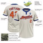 Custom Name and Number Personalized Unisex Softball Jersey - Cream Royal Pinstripe Orange Two-Button Design Personalized