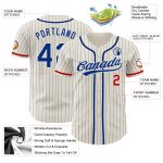 Personalized Red Baseball Jersey - Authentic Cream Royal Pinstripe Design Personalized Cream Royal Pinstripe Red Authentic