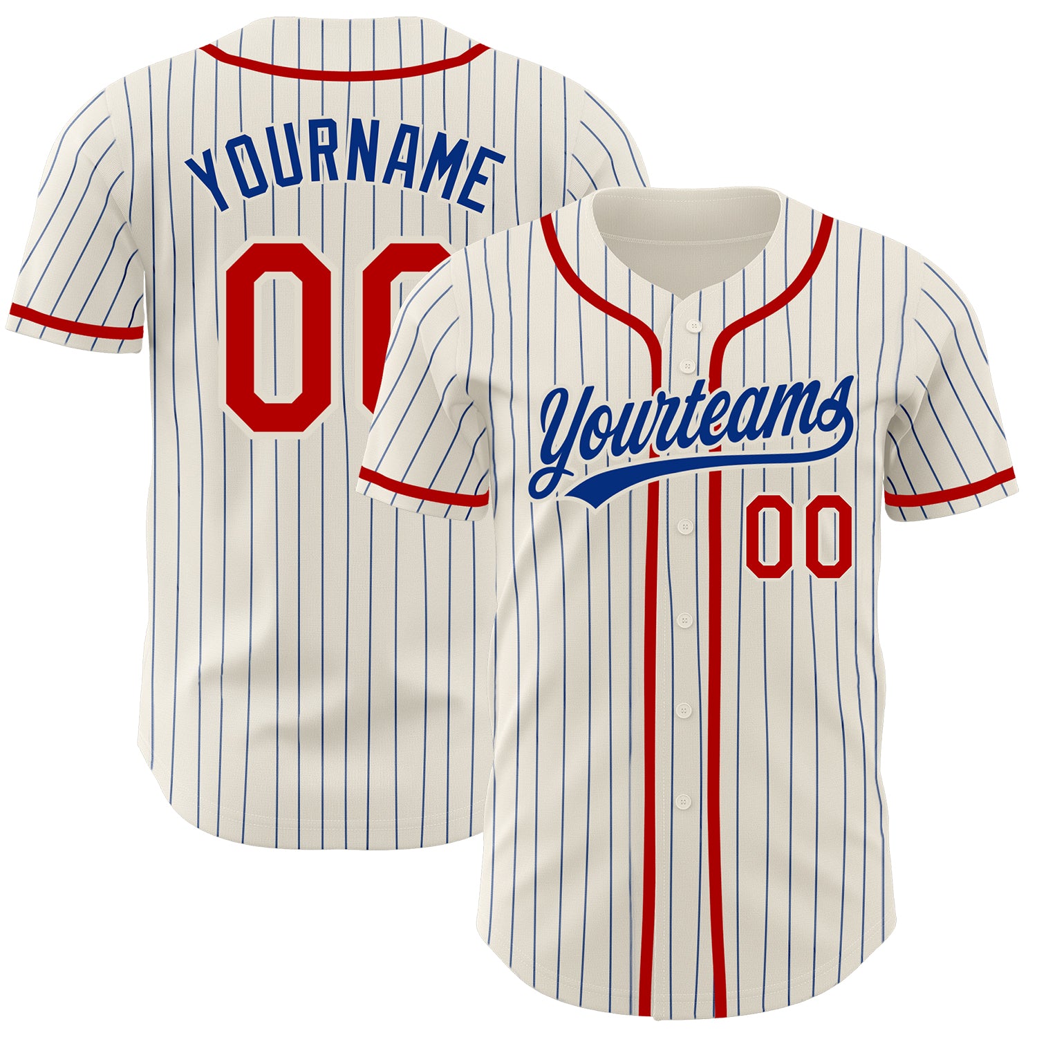 Custom Name Number Authentic Baseball Jersey Red Cream Royal Pinstripe Personalized Cream Royal Pinstripe Red Authentic Baseball