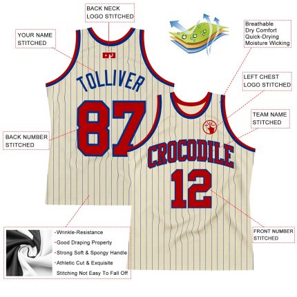 Custom Name Number Authentic Basketball Jersey Red Cream Royal Pinstripe Personalize Your Team Gear Personalized Cream Royal