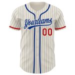Personalized Red Baseball Jersey - Cream Royal Pinstripe Style, Size 2 Personalized Cream Royal Pinstripe Red Baseball Jersey