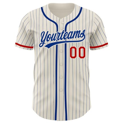 Personalized Red Baseball Jersey - Cream Royal Pinstripe Style, Size 2 Personalized Cream Royal Pinstripe Red Baseball Jersey
