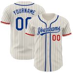 Personalized Red Baseball Jersey - Cream Royal Pinstripe Style, Size 2 Personalized Cream Royal Pinstripe Red Baseball Jersey