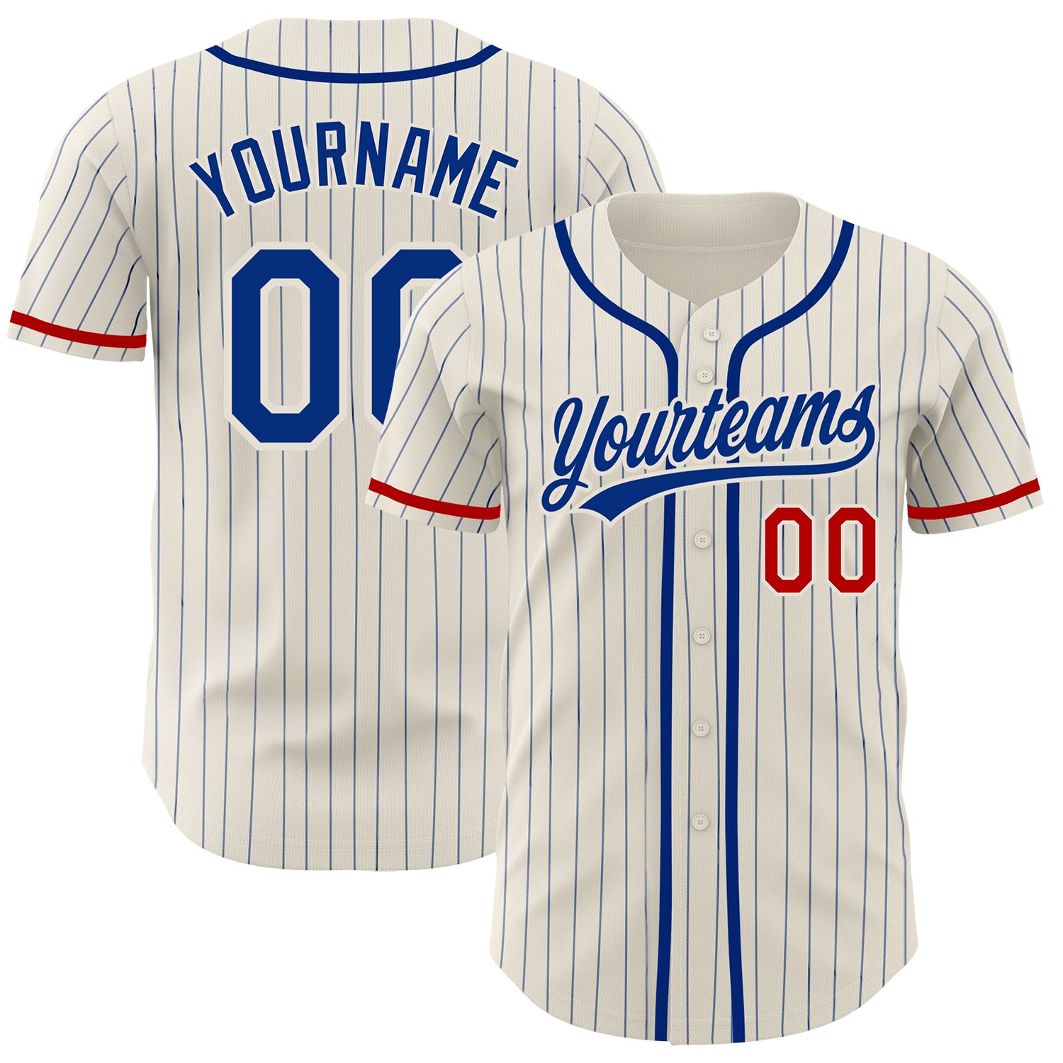 Personalized Red Baseball Jersey - Cream Royal Pinstripe Style, Size 2 Personalized Cream Royal Pinstripe Red Baseball Jersey