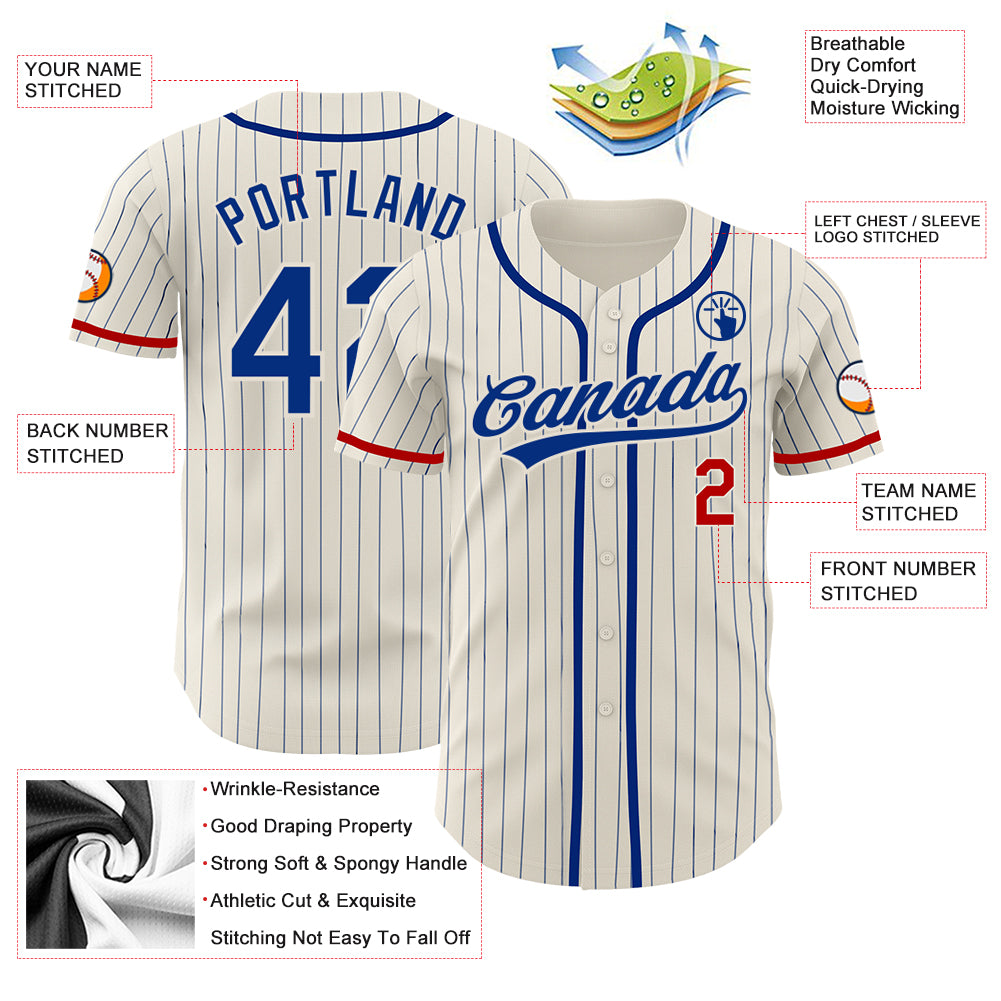 Personalized Red Baseball Jersey - Cream Royal Pinstripe Style, Size 2 Personalized Cream Royal Pinstripe Red Baseball Jersey - Image 3