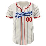 Personalized Red Pinstripe Baseball Jersey - Cream Color Custom Jersey for Fans Personalized Cream Royal Pinstripe Red Baseball