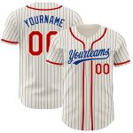 Personalized Red Pinstripe Baseball Jersey - Cream Color Custom Jersey for Fans Personalized Cream Royal Pinstripe Red Baseball
