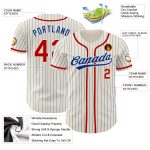Personalized Red Pinstripe Baseball Jersey - Cream Color Custom Jersey for Fans Personalized Cream Royal Pinstripe Red Baseball
