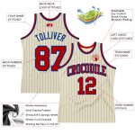 Personalized Red Basketball Jersey with Cream Royal Pinstripe Design Personalized Cream Royal Pinstripe Red Basketball Jersey