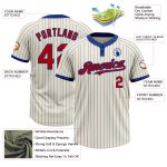 Personalized Red Softball Jersey Unisex Two-Button Cream Royal Pinstripe Personalized Cream Royal Pinstripe Red Two-Button