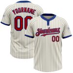 Personalized Red Softball Jersey Unisex Two-Button Cream Royal Pinstripe Personalized Cream Royal Pinstripe Red Two-Button