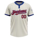 Personalized Red Softball Jersey Unisex Two-Button Cream Royal Pinstripe Personalized Cream Royal Pinstripe Red Two-Button