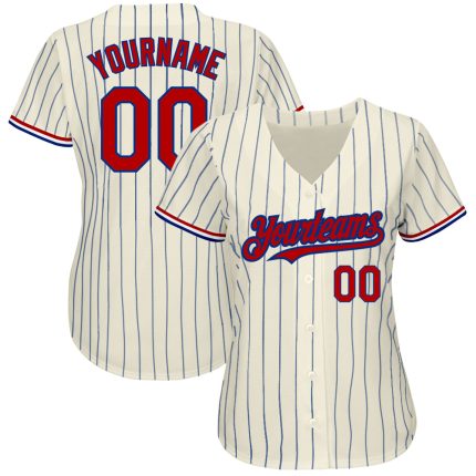Personalized Red-White Royal Pinstripe Baseball Jersey - Authentic Custom Team Apparel Personalized Cream Royal Pinstripe