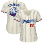 Custom Red-White Pinstripe Cream Baseball Jersey - Personalized Team Apparel Personalized Cream Royal Pinstripe Red-White