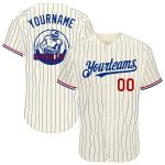 Custom Red-White Pinstripe Cream Baseball Jersey - Personalized Team Apparel Personalized Cream Royal Pinstripe Red-White