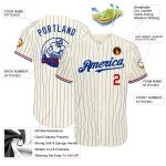 Custom Red-White Pinstripe Cream Baseball Jersey - Personalized Team Apparel Personalized Cream Royal Pinstripe Red-White