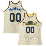 Personalized Royal Gold Basketball Jersey - Cream Pinstripe Design Personalized Cream Royal Pinstripe Royal-Gold Basketball