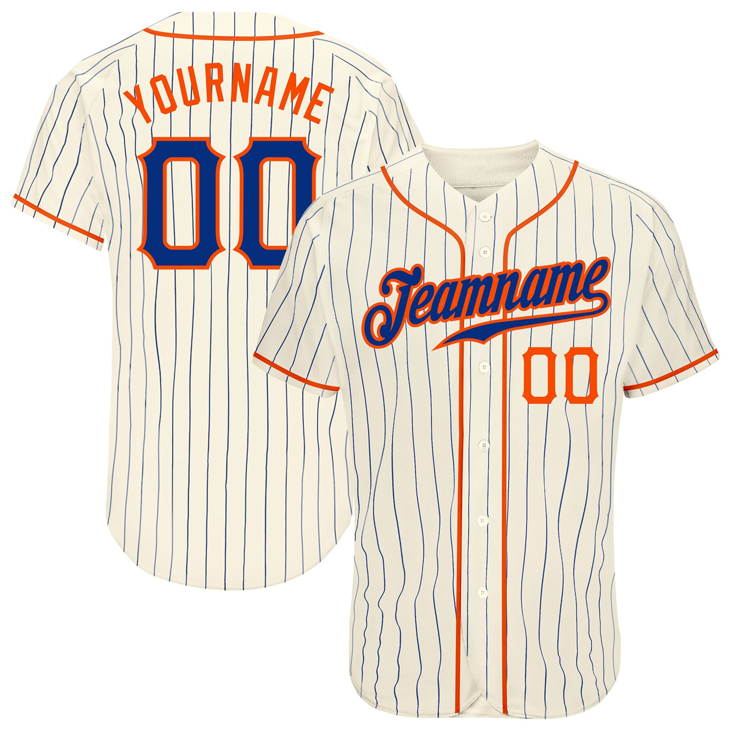 Custom Name and Number Authentic Baseball Jersey Royal-Orange Cream Pinstripe - Personalized Team Apparel Personalized Cream