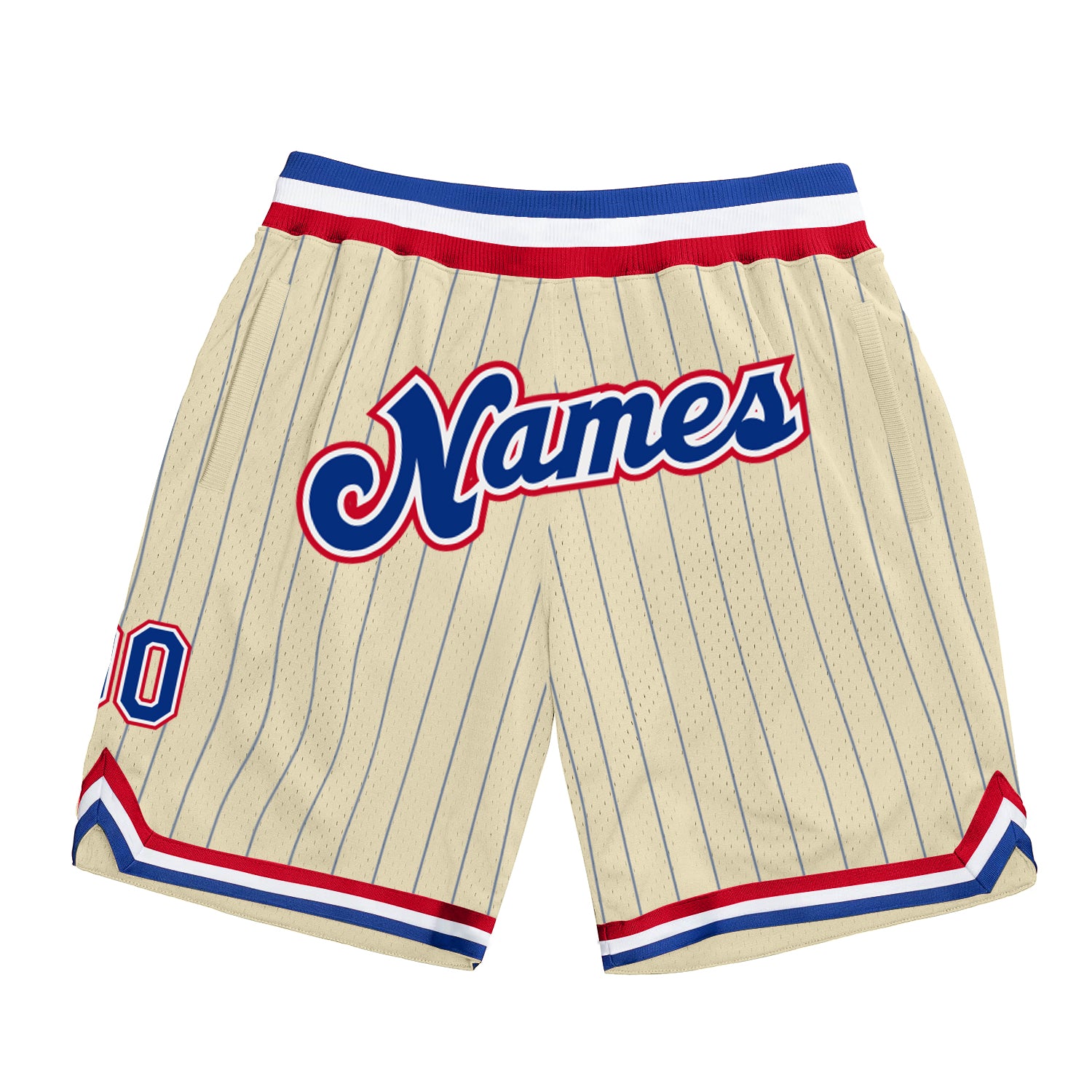 Custom Name Number Basketball Shorts - Personalized Cream Royal Pinstripe Royal-Red Authentic Team Gear Personalized Cream