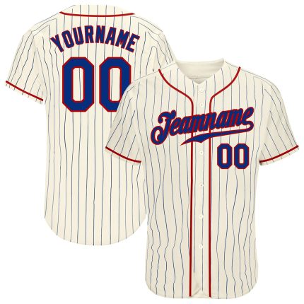 Personalized Royal-Red Baseball Jersey with Cream Royal Pinstripe Design Personalized Cream Royal Pinstripe Royal-Red Baseball