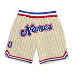 Personalized Royal-Red Basketball Shorts with Cream Pinstripe Design Personalized Cream Royal Pinstripe Royal-Red Basketball