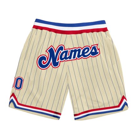 Personalized Royal-Red Basketball Shorts with Cream Pinstripe Design Personalized Cream Royal Pinstripe Royal-Red Basketball