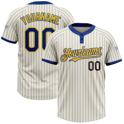 Personalized Yellow Softball Jersey - Cream Royal Pinstripe Unisex Two-Button Personalized Cream Royal Pinstripe Yellow Two-Button