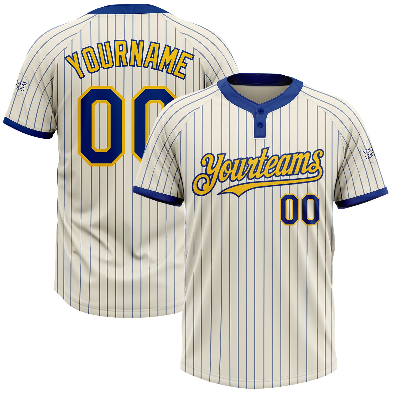 Custom Name Number Unisex Softball Jersey Cream Royal Pinstripe Yellow Two-Button Personalized Team Apparel Personalized