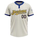 Personalized Yellow Softball Jersey - Cream Royal Pinstripe Unisex Two-Button Personalized Cream Royal Pinstripe Yellow Two-Button