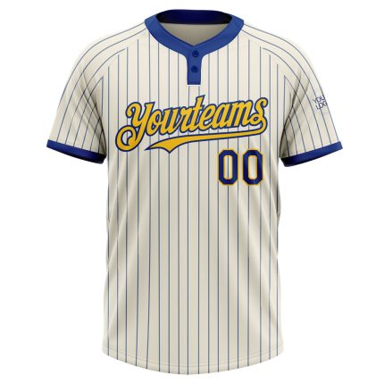 Personalized Yellow Softball Jersey - Cream Royal Pinstripe Unisex Two-Button Personalized Cream Royal Pinstripe Yellow Two-Button