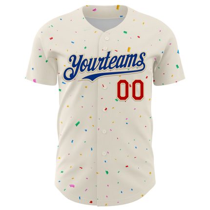 Custom 3D Confetti Baseball Jersey in Cream and Royal Red - Personalized Design Personalized Cream Royal-Red 3D Confetti