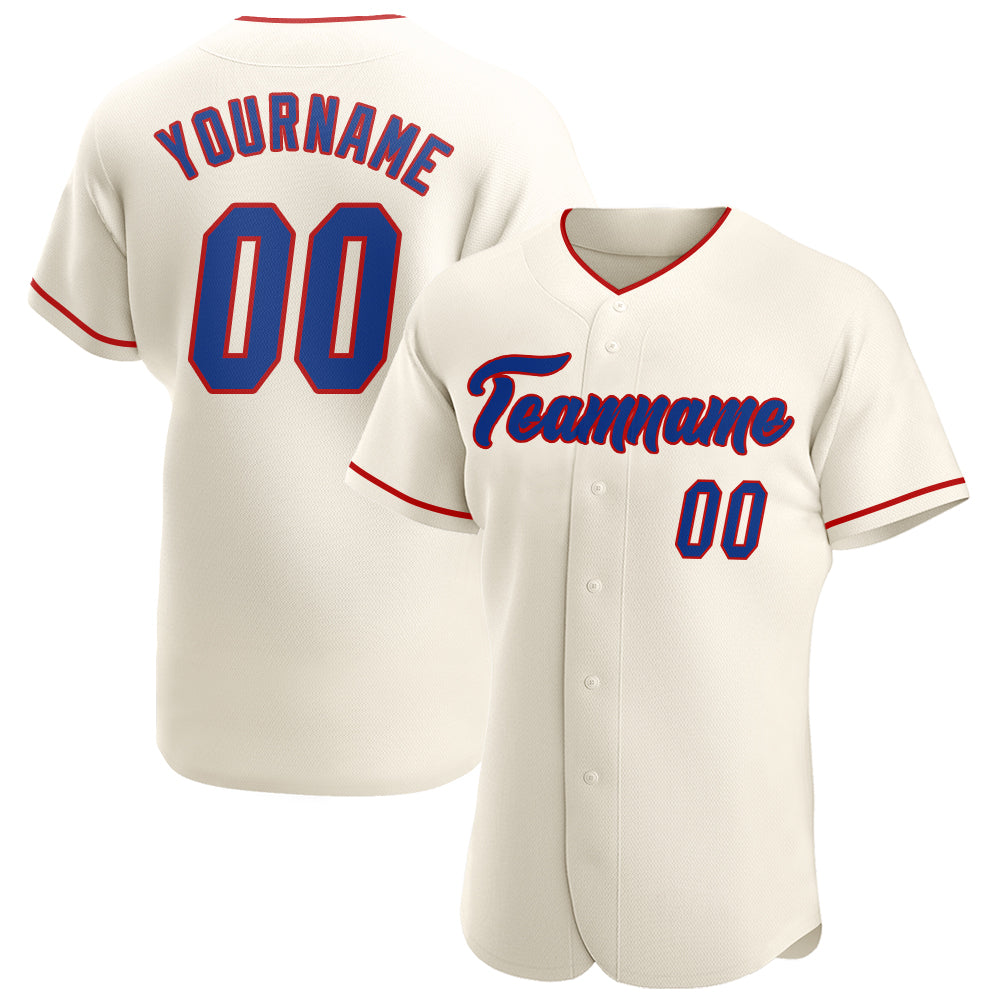 Custom Name and Number Baseball Jersey - Personalized Cream Royal-Red Authentic Team Jersey Personalized Cream Royal-Red