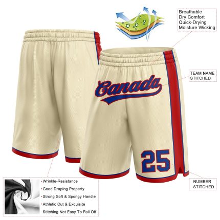 Personalized Custom Name and Number Royal-Red Basketball Shorts - Authentic Cream Team Apparel Personalized Cream Royal-Red