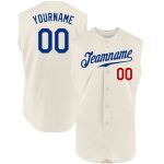 Personalized Authentic Sleeveless Baseball Jersey in Cream and Royal Red Personalized Cream Royal-Red Authentic Sleeveless